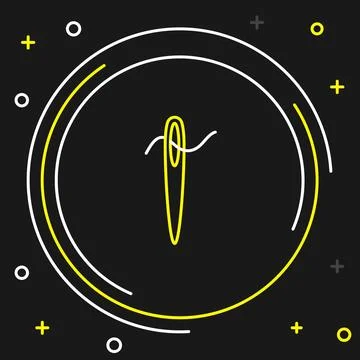 Line Needle for sewing with thread icon isolated on black background. Tailor Illustrazione stock
