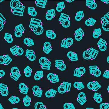 Line Network cloud connection icon isolated seamless pattern on black background Illustrazione stock