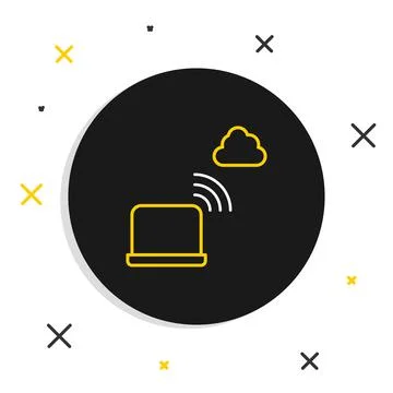 Line Network cloud connection icon isolated on white background. Social Illustrazione stock