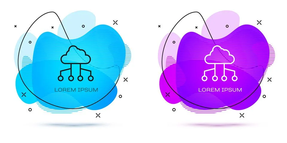 Line Network cloud connection icon isolated on white background. Social イラスト素材