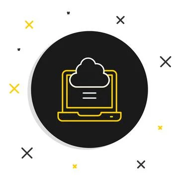 Line Network cloud connection icon isolated on white background. Social 스톡 일러스트