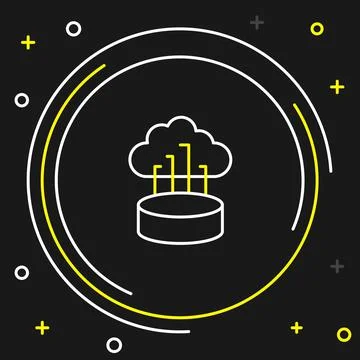Line Network cloud connection icon isolated on black background. Social Stock Illustration