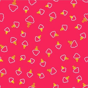 Line Network cloud connection icon isolated seamless pattern on red background Stock Illustration