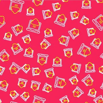 Line Network cloud connection icon isolated seamless pattern on red background Illustrazione stock