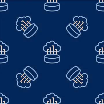 Line Network cloud connection icon isolated seamless pattern on blue backgrou 스톡 일러스트