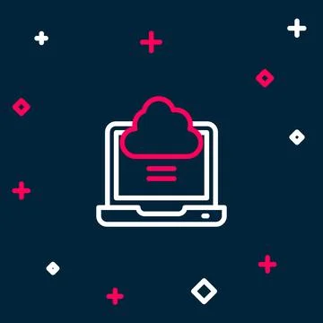 Line Network cloud connection icon isolated on blue background. Social Stock Illustration