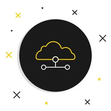 Line Network cloud connection icon isolated on white background. Social tec.. 스톡 일러스트