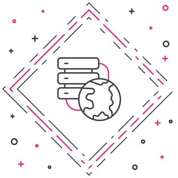 Line Network cloud connection icon isolated on white background. Social techn Illustrazione stock