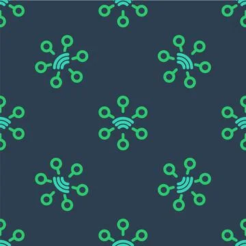Line Network icon isolated seamless pattern on blue background. Global network Stock Illustration