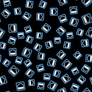 Line Network port - cable socket icon isolated seamless pattern on black 库存插图
