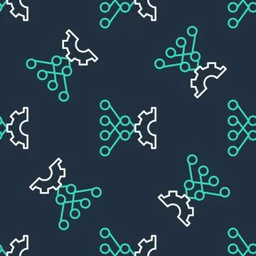 Line Neural network icon isolated seamless pattern on black background 스톡 일러스트