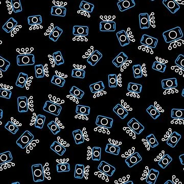 Line Neural network icon isolated seamless pattern on black background Stock Illustration