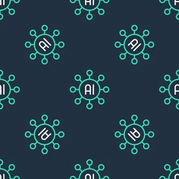 Line Neural network icon isolated seamless pattern on black background 스톡 일러스트