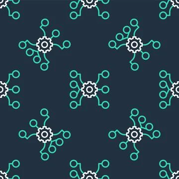 Line Neural network icon isolated seamless pattern on black background 스톡 일러스트