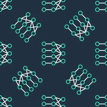 Line Neural network icon isolated seamless pattern on black background Illustrazione stock