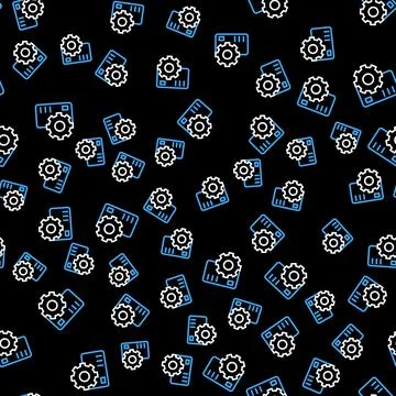 Line Neural network icon isolated seamless pattern on black background Stock Illustration