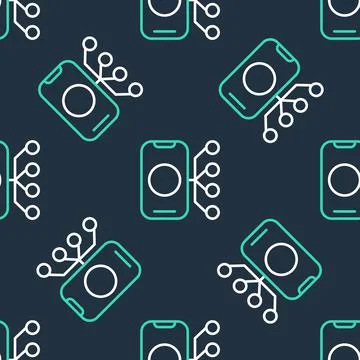 Line Neural network icon isolated seamless pattern on black background Illustrazione stock