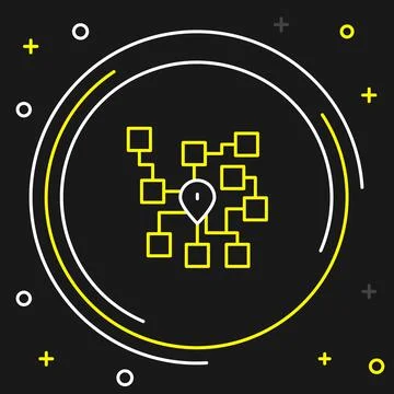 Line Neural network icon isolated on black background. Artificial intelligenc Illustrazione stock