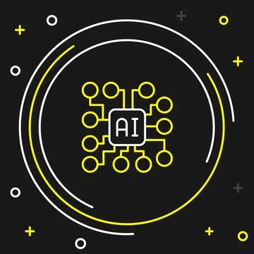 Line Neural network icon isolated on black background. Artificial intelligenc Stock Illustration
