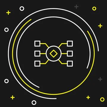 Line Neural network icon isolated on black background. Artificial intelligenc Illustrazione stock