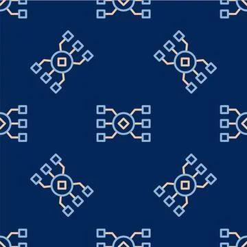 Line Neural network icon isolated seamless pattern on blue background Stock Illustration