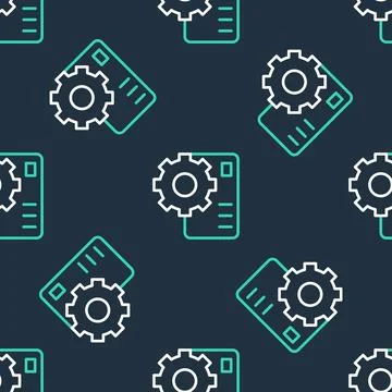 Line Neural network icon isolated seamless pattern on black background. Art.. Illustrazione stock
