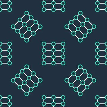 Line Neural network icon isolated seamless pattern on black background. Art.. 库存插图