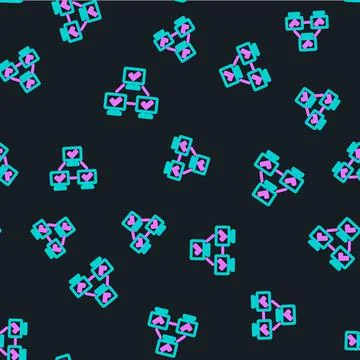Line NFT blockchain technology icon isolated seamless pattern on black Stock Illustration