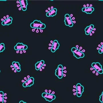 Line NFT cloud icon isolated seamless pattern on black background. Non fungible Stock Illustration