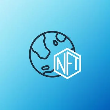 Line NFT Digital crypto art icon isolated on blue background. Non fungible token Ilustração Stock
