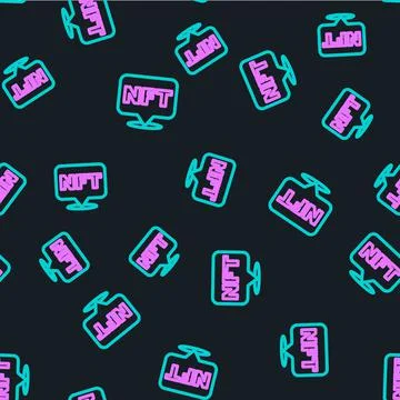 Line NFT Digital crypto art icon isolated seamless pattern on black backgroun Stock Illustration