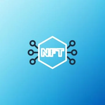 Line NFT Digital crypto art icon isolated on blue background. Non fungible token Ilustração Stock