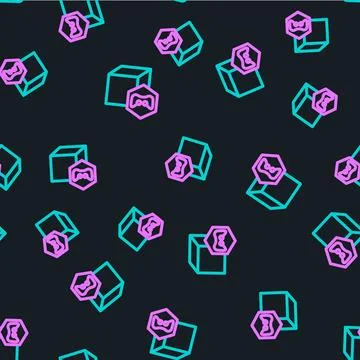 Line NFT Digital crypto art icon isolated seamless pattern on black background Stock Illustration