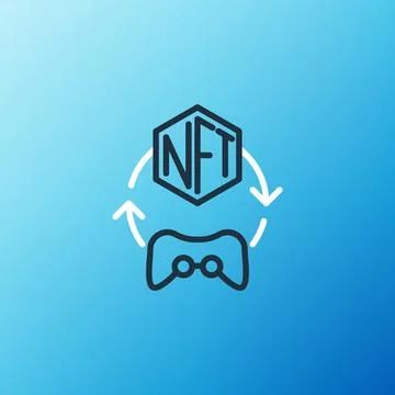 Line NFT Digital crypto art icon isolated on blue background. Non fungible token Ilustração Stock