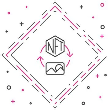 Line NFT Digital crypto art icon isolated on white background. Non fungible.. Ilustração Stock
