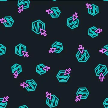 Line NFT Digital crypto art icon isolated seamless pattern on black backgro.. 스톡 일러스트