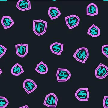 Line NFT shield icon isolated seamless pattern on black background. Non fungible Illustrazione stock