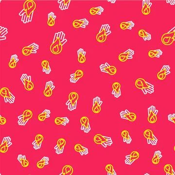 Line No fire icon isolated seamless pattern on red background. Fire prohibi.. 스톡 일러스트