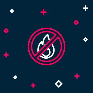 Line No fire icon isolated on blue background. Fire prohibition and forbidd.. Stock Illustration