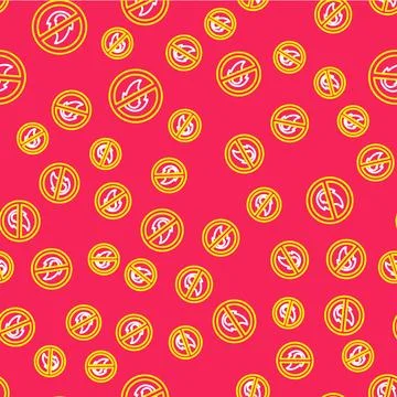Line No fire icon isolated seamless pattern on red background. Fire prohibi.. Stock Illustration