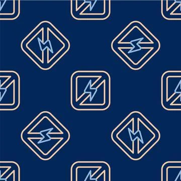 Line No lightning icon isolated seamless pattern on blue background. No 스톡 일러스트