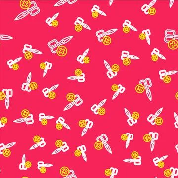 Line No scissors icon isolated seamless pattern on red background. Vector Stock Illustration