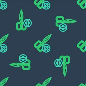 Line No scissors icon isolated seamless pattern on blue background.  Vector 스톡 일러스트