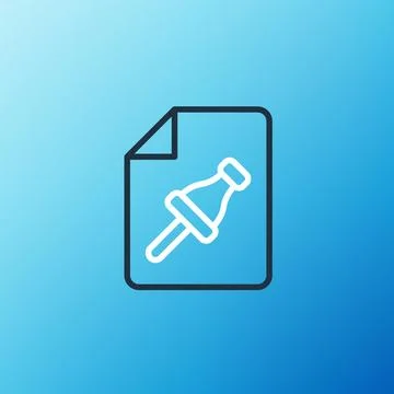 Line Note paper with pinned pushbutton icon isolated on blue background. Memo Illustration