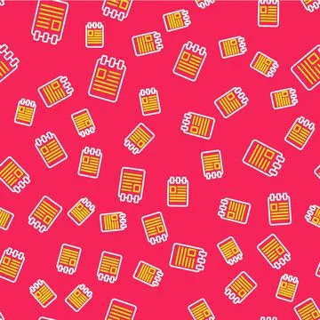 Line Notebook icon isolated seamless pattern on red background. Spiral notepad Stock Illustration