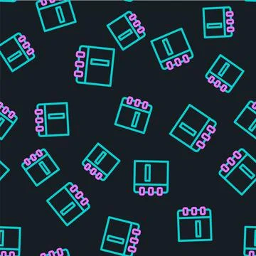 Line Notebook icon isolated seamless pattern on black background. Spiral notepad 스톡 일러스트