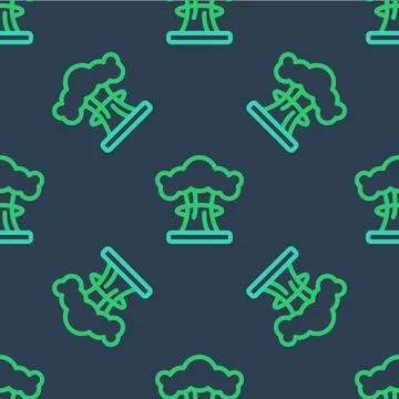 Line Nuclear explosion icon isolated seamless pattern on blue background. Atomic Stock Illustration
