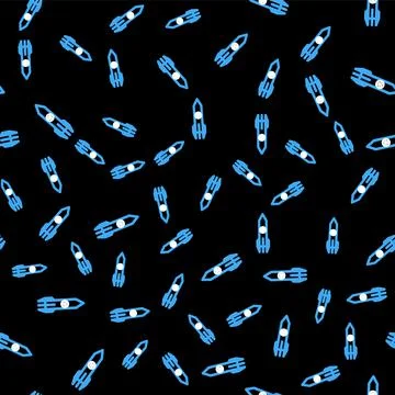 Line Nuclear rocket icon isolated seamless pattern on black background. Rocket Illustrazione stock