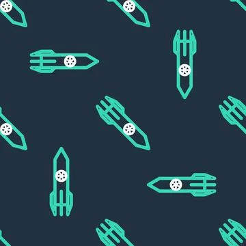 Line Nuclear rocket icon isolated seamless pattern on black background. Rocket Stock Illustration