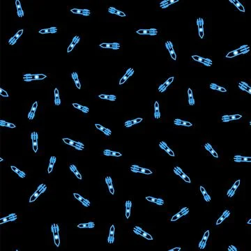 Line Nuclear rocket icon isolated seamless pattern on black background. Rocket Stock Illustration